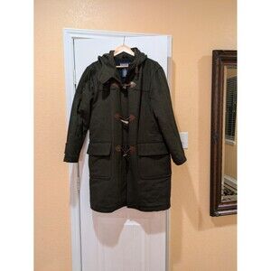 Vintage Lands' End Womens Size M Sage  Wool  Blend Hooded Duffle Coat